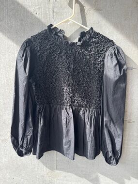 Vero Moda Black Smocked Peplum Long-Sleeve Blouse